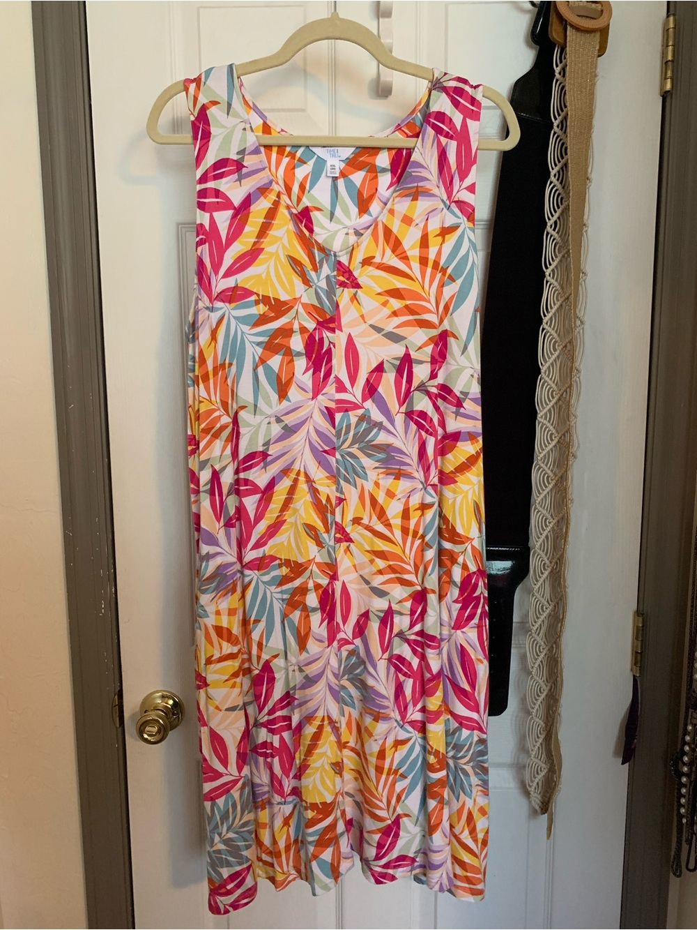 Time and Tru Tropical Leaf Print, Navy, & Rust Tank Swing Dress lot of 3—